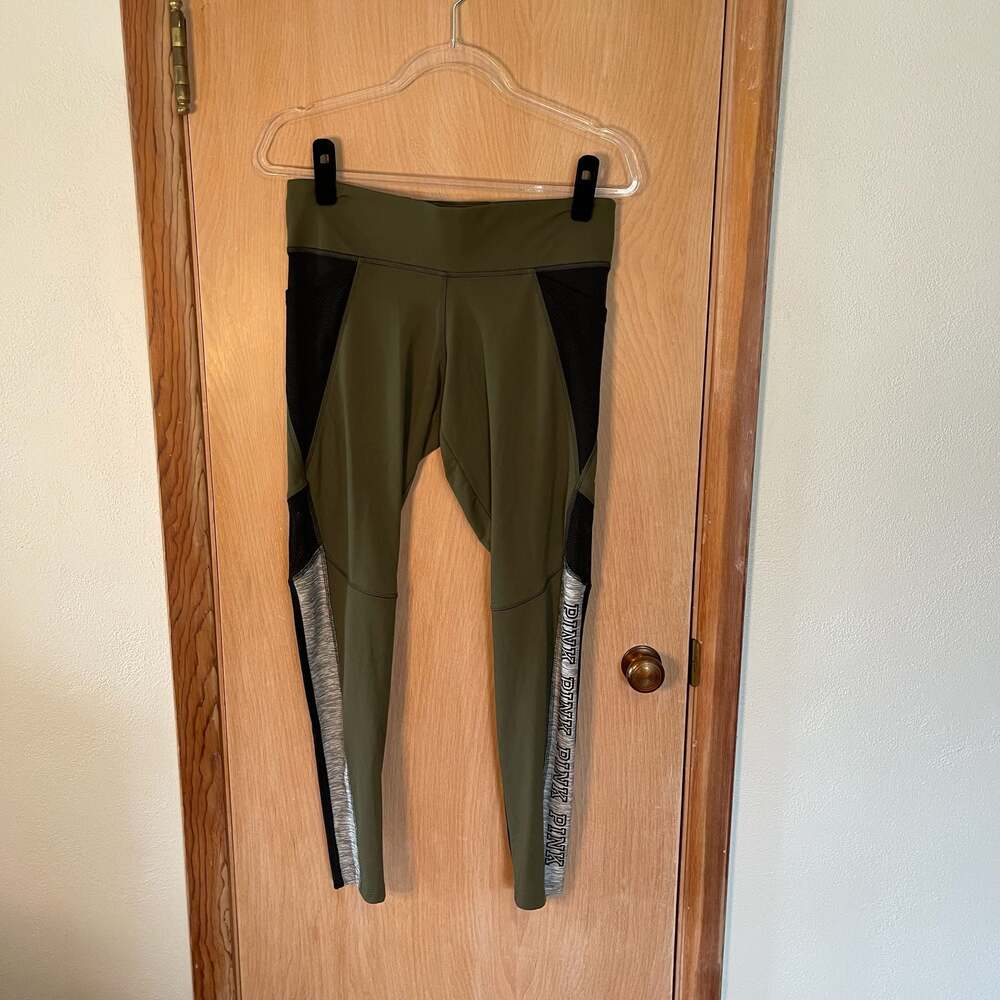 PINK Victoria's Secret Olive Green Mesh Colorblock Leggings
